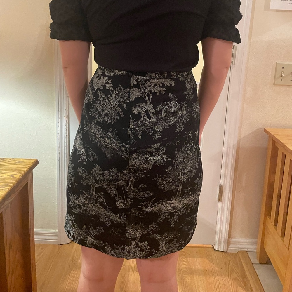 Vintage 90s Kathie Lee Collection Black French Toile Print Midi Skirt Size 14